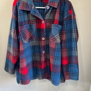 vintage Basic Editions Plaid fleece button-up Stacket/ Jacket Red And Blue-  L